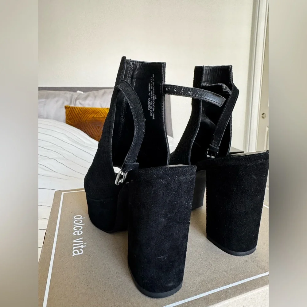 Silence + Noise Black Peep-Toe Heeled Boots - Picture 7 of 11